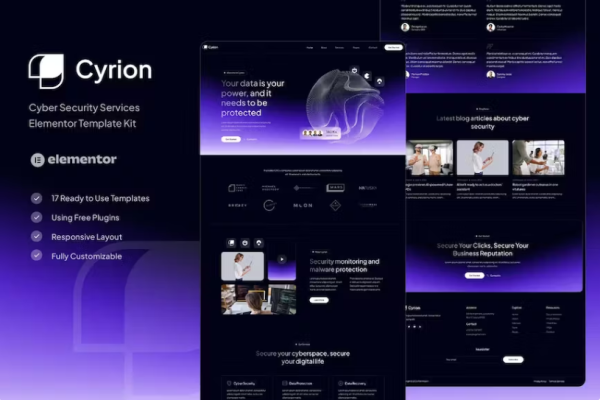 Cyrion – 网络安全服务 Elementor 模板套件-极客小站