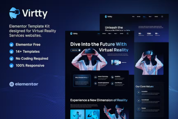 Virtty – 虚拟现实服务 Elementor 模板套件-极客小站
