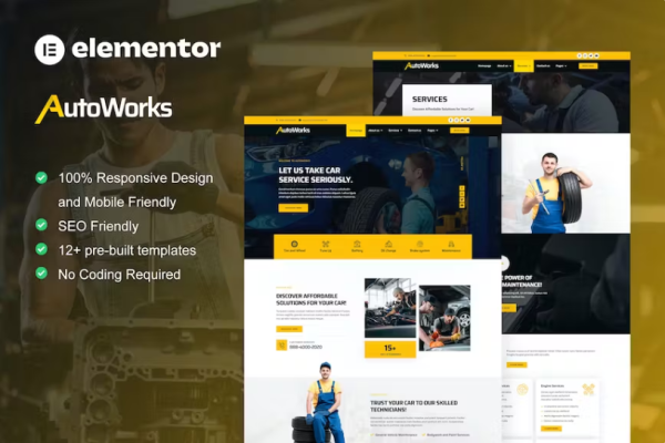 AutoWorks – 汽车维修和汽车服务元素模板套件-极客小站