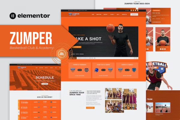 Zumper – 篮球俱乐部和学院 Elementor 模板套件-极客小站