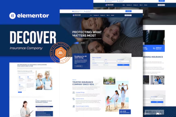 Decover – 保险公司 Elementor Pro 模板套件-极客小站