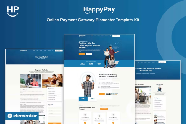 Happypay-在线支付网关elementor模板套件-极客小站