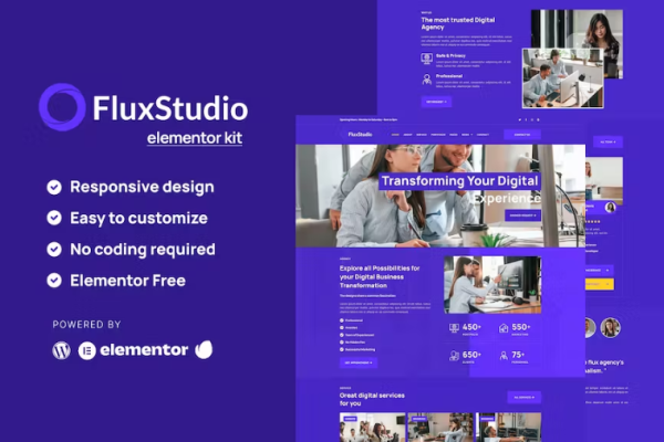 Flux-数字代理Elementor模板套件-极客小站