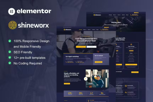 ShineWorx-汽车细节服务和汽车维修Elementor专业模板套件-极客小站