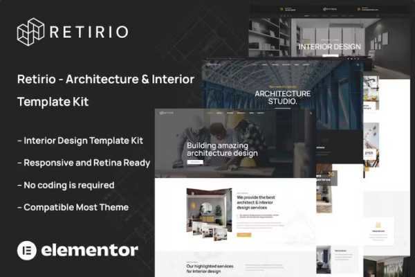 Retirio-建筑和室内元素Elementor模板套件-极客小站