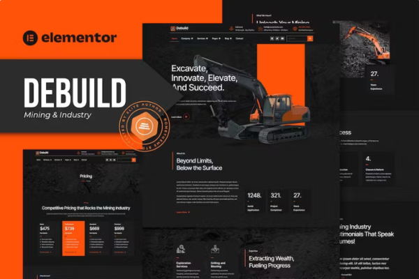 Debuild-采矿与工业Elementor Pro模板套件-极客小站