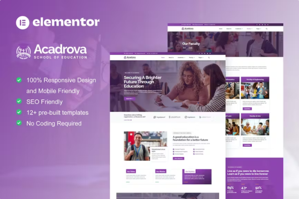 Acadrova-大学和学校教育Elementor专业模板套件-极客小站