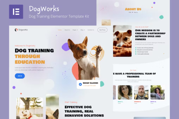 DogWorks – 狗训练 Elementor 模板套件-极客小站