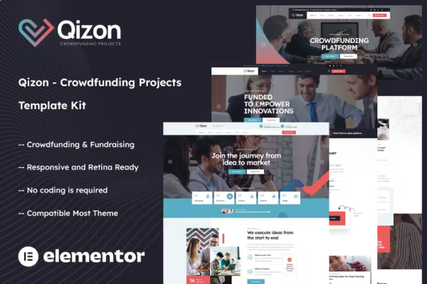 Qizon – 众筹项目 Elementor 模板套件-极客小站