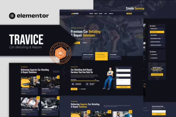 Travice – 汽车美容服务和汽车维修 Elementor 模板套件-极客小站