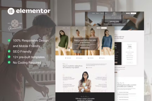 Glamourista – 时装设计师 Elementor 模板套件-极客小站