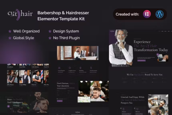 Cuthair – 理发店和美发师 Elementor Pro 模板套件-极客小站