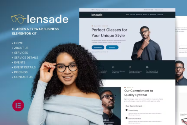 Lensade – 眼镜 Elementor 模板套件-极客小站