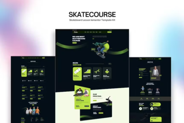 Skatecourse – 滑板课程 Elementor 套件-极客小站