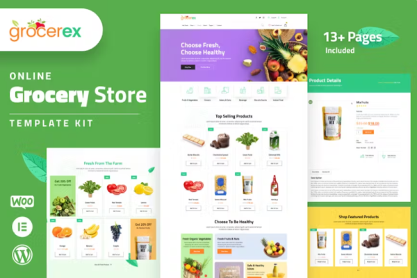 Grocerex – 杂货店 Elementor Pro 模板套件-极客小站