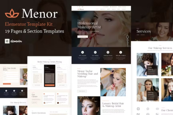 Menor – 化妆师和发型师 Elementor Pro 模板套件-极客小站