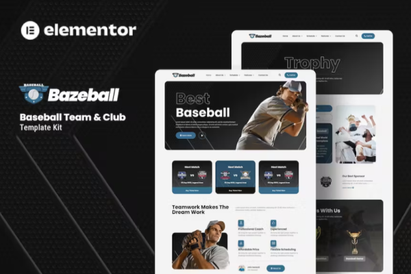 Bazeball – 运动队 Elementor 模板套件-极客小站