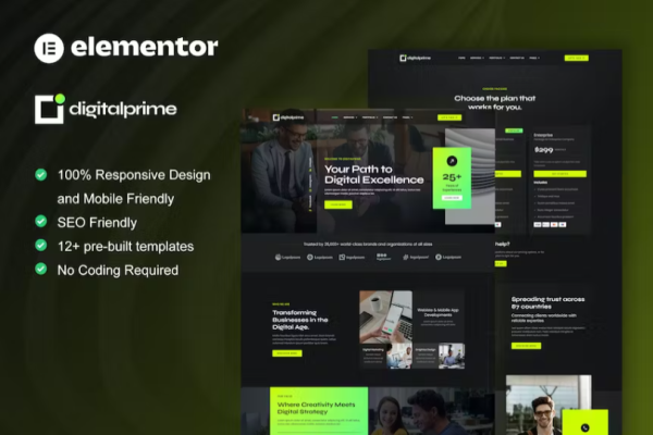 DigitalPrime – 数字代理 Elementor 模板套件-极客小站