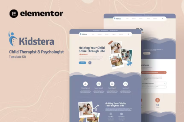 Kidstera – 儿童治疗师和心理学家 Elementor 模板套件-极客小站