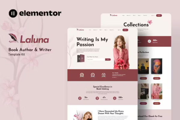 Laluna – 书籍作者和作家 Elementor 模板套件-极客小站