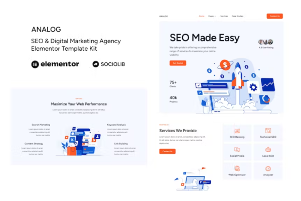 analog– SEO 和数字营销机构 Elementor 模板套件-极客小站