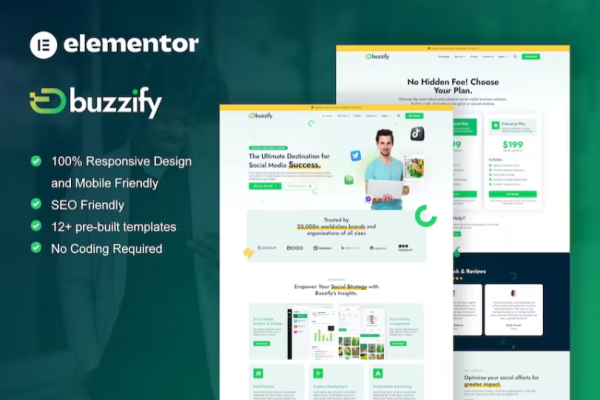 Buzzify – 社交媒体营销机构 Elementor 模板套件-极客小站
