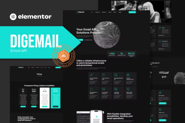 Digemail – 电子邮件 API 解决方案和服务 Elementor Pro 模板套件-极客小站