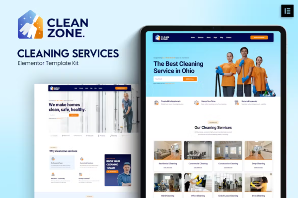 Cleanzone – 清洁服务 Elementor 模板套件-极客小站