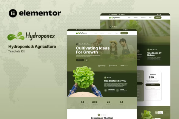 Hydroponex – 水培和农业 Elementor 模板套件-极客小站