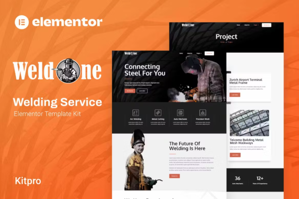 Weldone – 焊接服务 Elementor 模板套件-极客小站