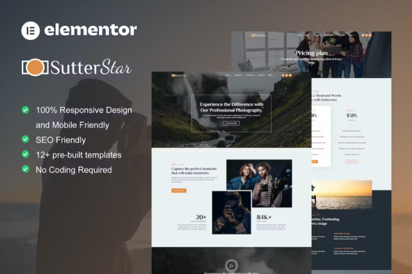 SutterStar – 摄影服务和作品集 Elementor 模板套件-极客小站