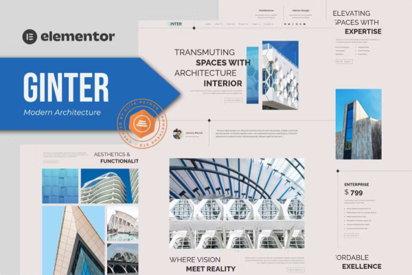 Ginter – 现代建筑 Elementor 模板套件-极客小站