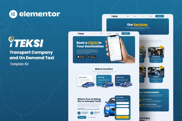 Iteksi – 运输公司和出租车应用程序 Elementor 模板套件-极客小站