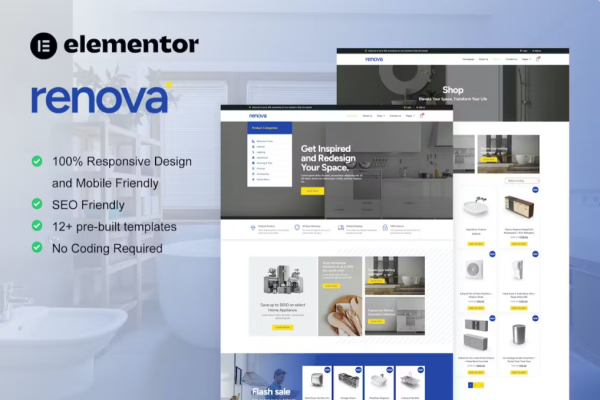 Renova – 厨房浴室和装修用品商店 Elementor Pro 模板套件-极客小站