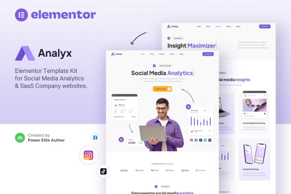 Analyx – 社交媒体分析和 SaaS 公司 Elementor 模板套件-极客小站