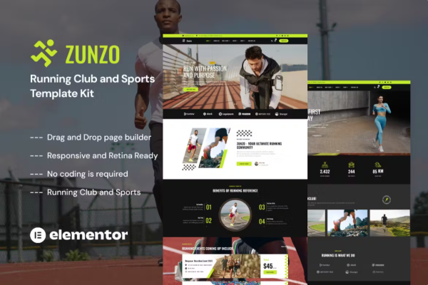 Zunzo – 跑步俱乐部和运动 Elementor Pro 模板套件-极客小站