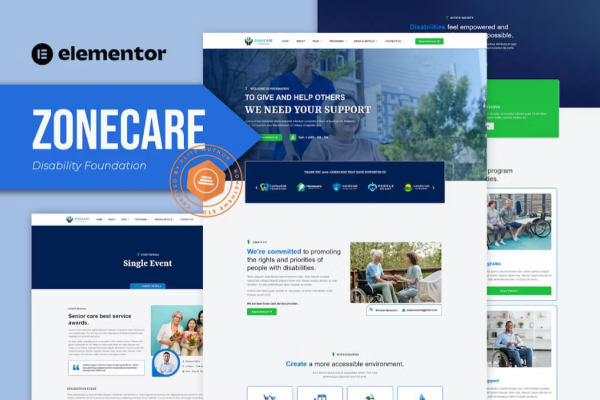 Zonecare – 残疾基金会 Elementor 模板套件-极客小站