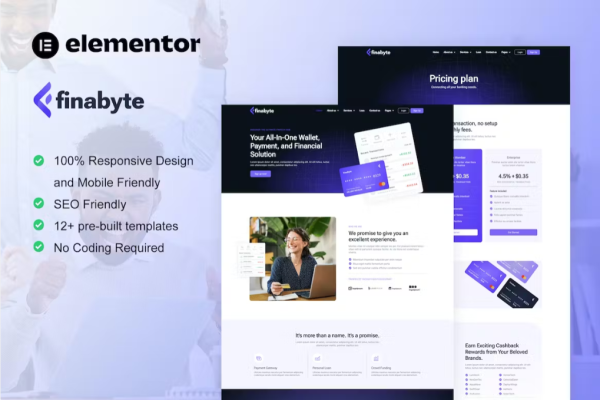 FinaByte – Saas 和金融科技初创公司 Elementor 模板套件-极客小站