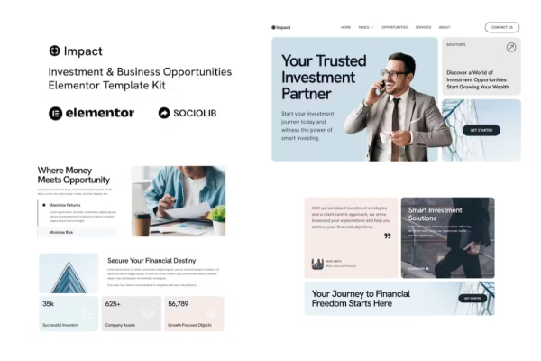 impact– 投资和商业机会 Elementor 模板套件-极客小站