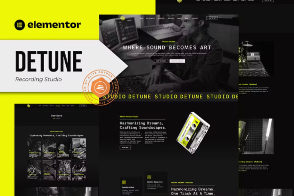 Detune – 录音室网站 Elementor Pro 模板套件-极客小站
