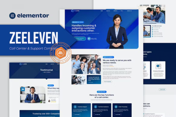 Zeeleven – 呼叫中心和支持公司 Elementor 模板套件-极客小站