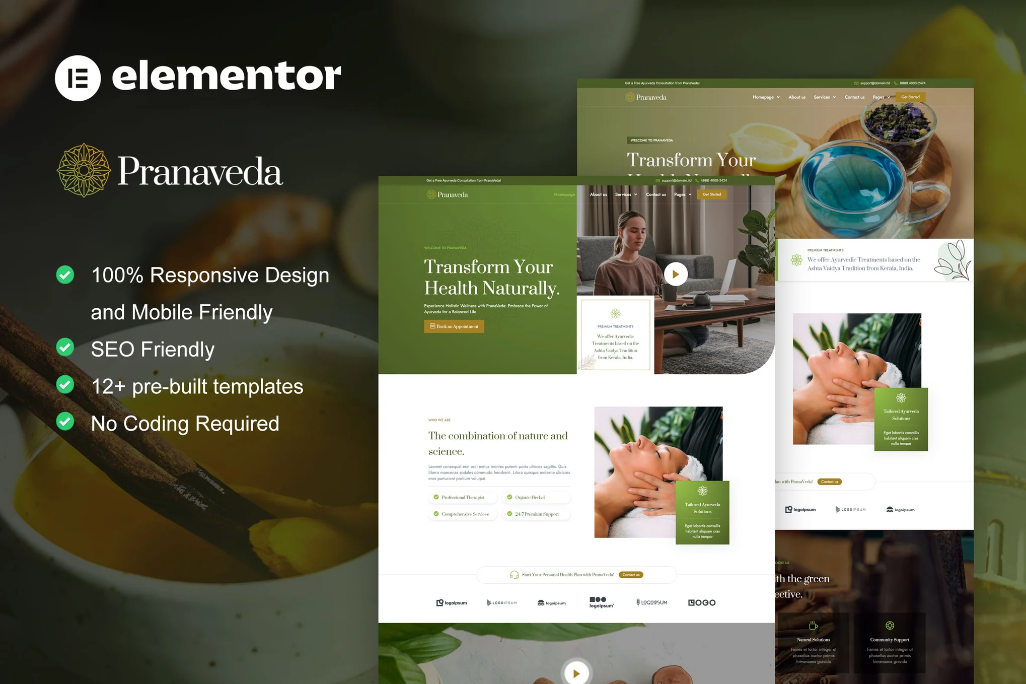 PranaVeda-阿育吠陀治疗和水疗 Elementor Pro 模板套件-myforexstore