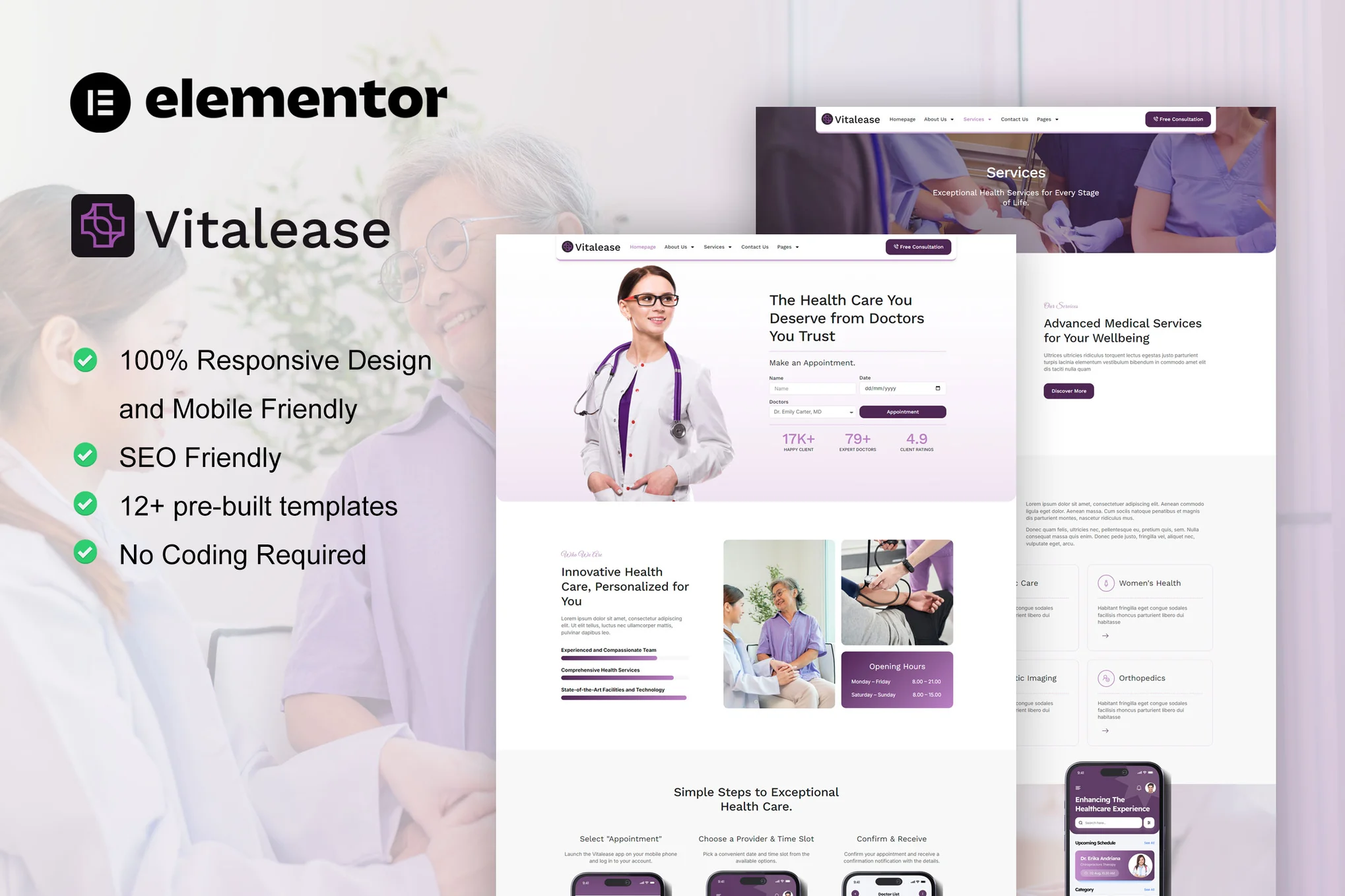Vitalease – 医疗保健和医疗 Elementor 模板套件-myforexstore