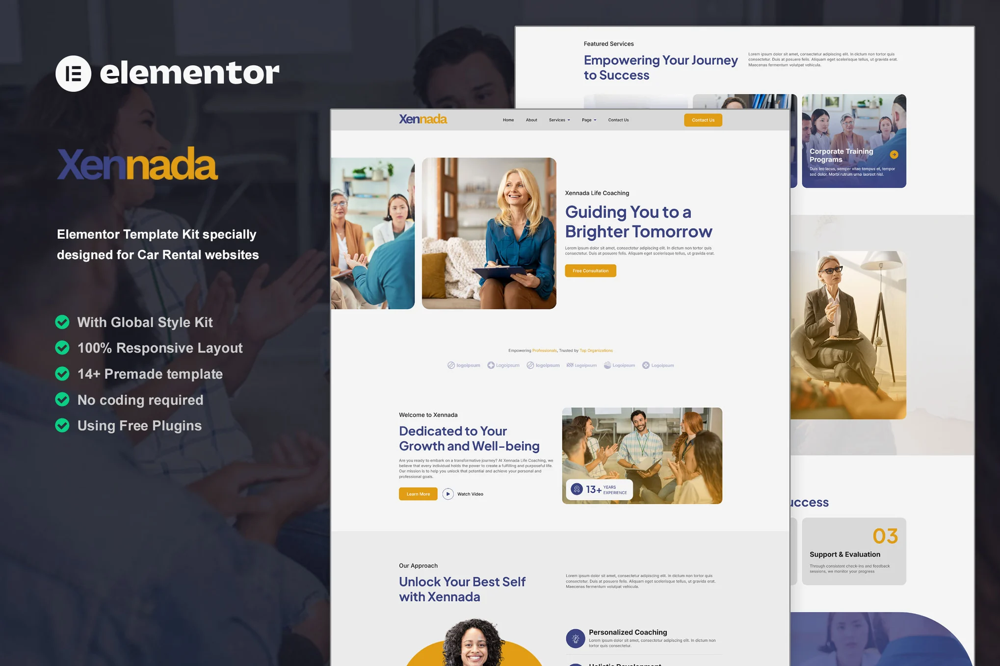 Xennada – 生活教练 Elementor 模板套件-极客小站