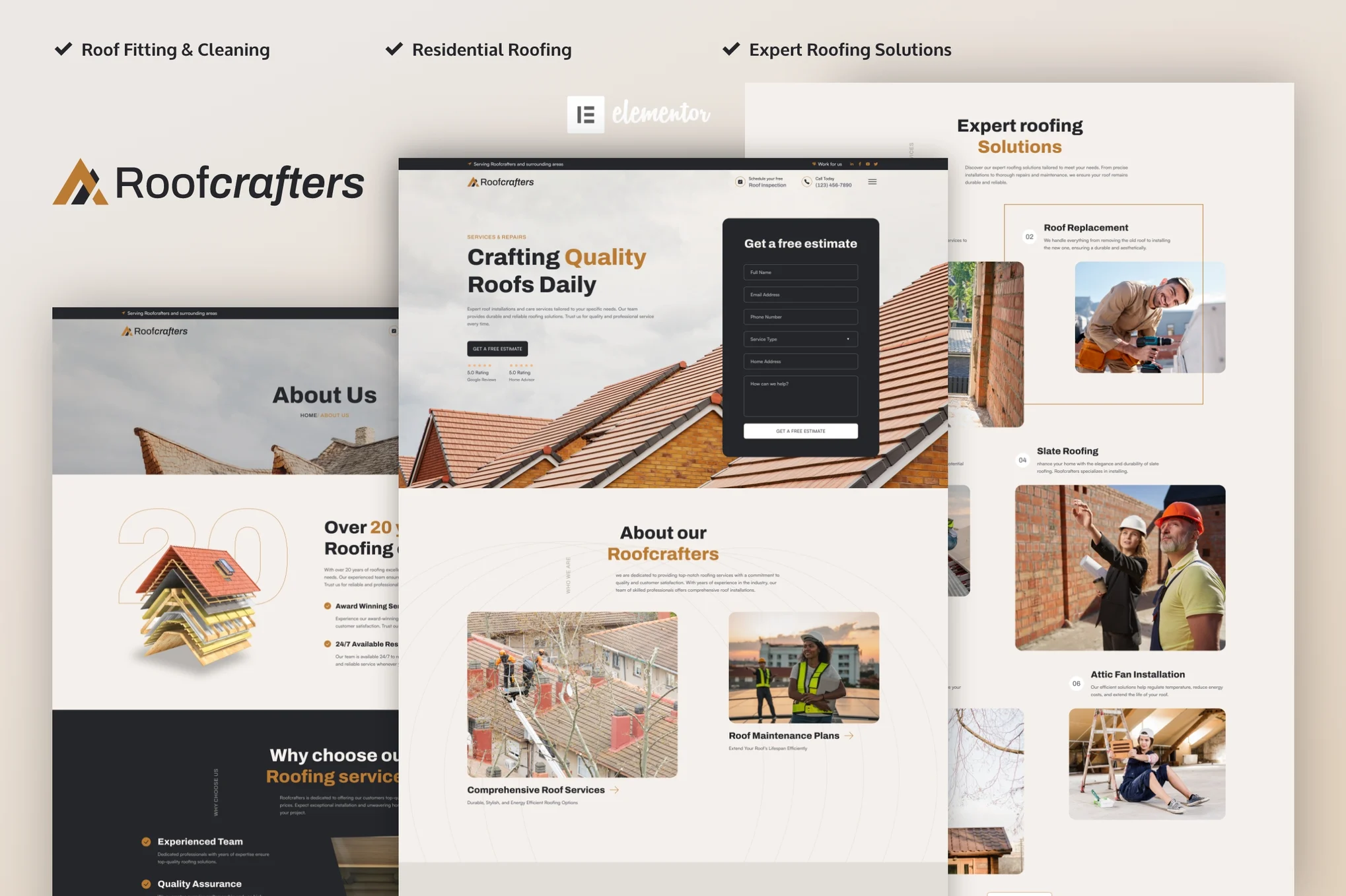 Roofcrafters – 屋顶公司 Elementor Pro 模板套件-极客小站