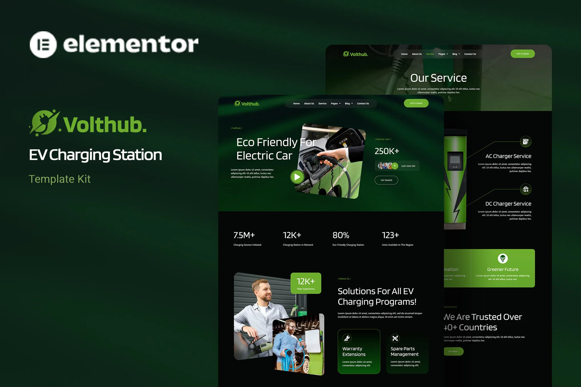 Volthub – 电动汽车充电站 Elementor 模板套件-极客小站