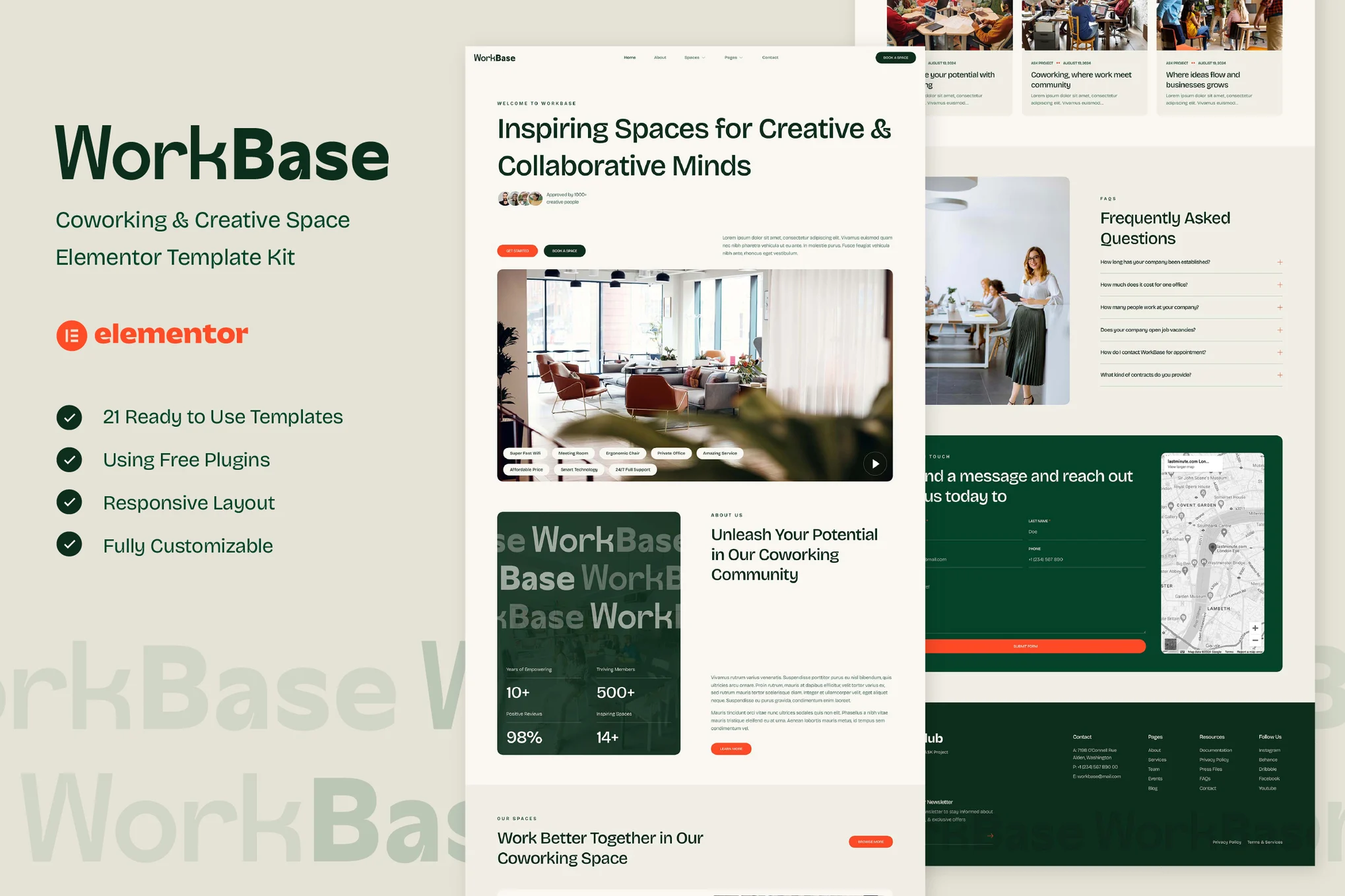 WorkBase – 联合办公和创意空间 Elementor 模板套件-极客小站