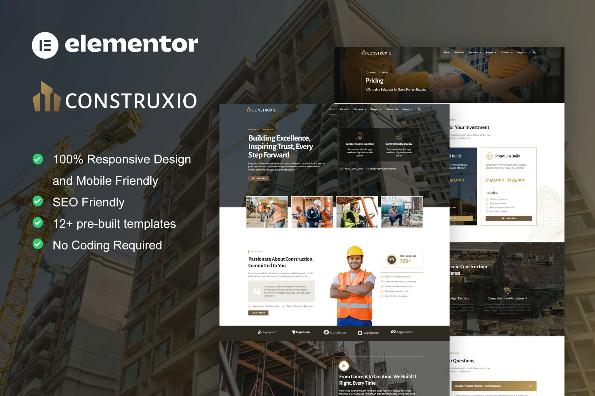 Construxio – 建筑与建筑公司 Elementor Pro 模板套件-极客小站