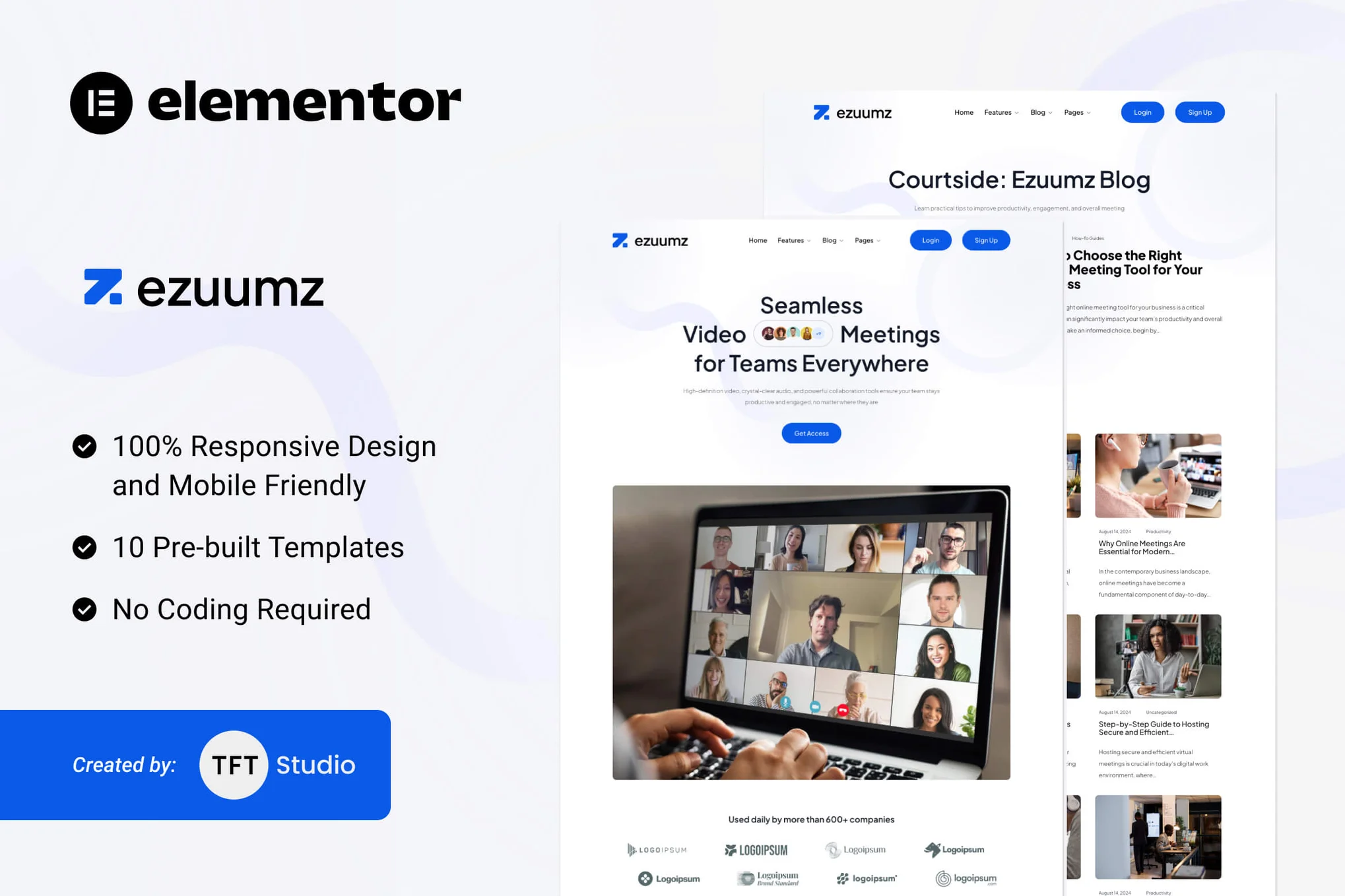 Ezuumz – 视频会议和网络研讨会应用程序 Elementor 模板套件-极客小站