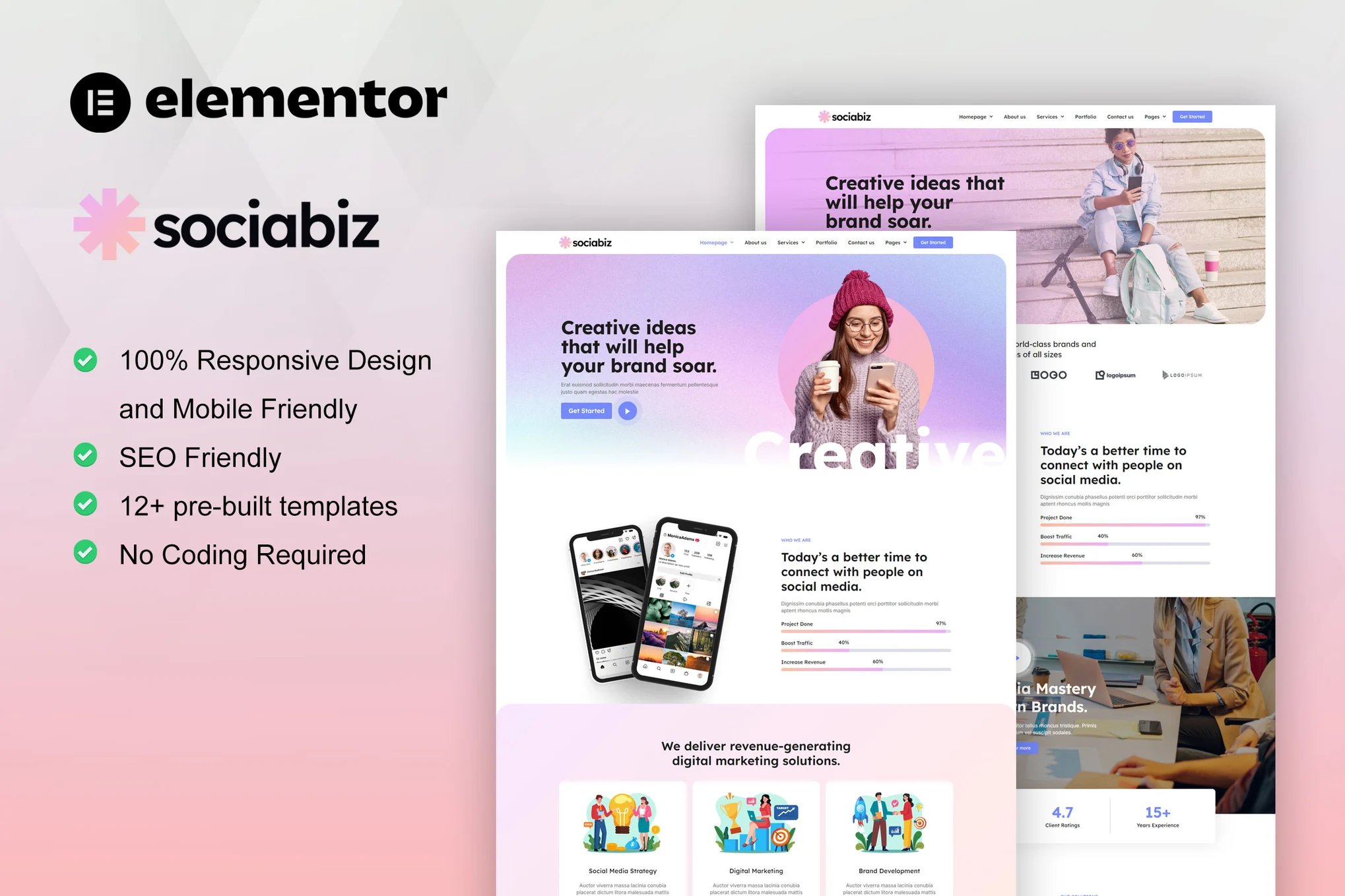 SociaBiz – 数字营销机构 Elementor Pro 模板套件-极客小站